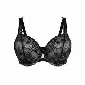Cacique Black Lace Satin Underwire Bra 40DDD Full Coverage